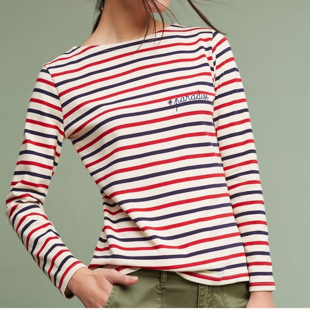 Red and Blue Fitted Long Sleeve Tee